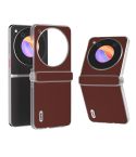 For ZTE nubia Flip ABEEL Three Parts Frosted Transparent Frame Genuine Leather Silky Phone Case(Coffee)