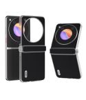 For ZTE nubia Flip ABEEL Three Parts Frosted Transparent Frame Genuine Leather Silky Phone Case(Black)