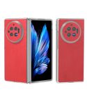 For vivo X Fold3 Frosted Transparent Frame Hinge Wood Texture PU Phone Case(Red)