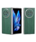 For vivo X Fold3 Frosted Transparent Frame Hinge Wood Texture PU Phone Case(Green)