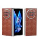 For vivo X Fold3 Frosted Transparent Frame Hinge Weave Plaid PU Phone Case(Brown)