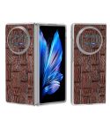 For vivo X Fold3 Frosted Transparent Edge Genuine Leather Mahjong Pattern Phone Case(Brown)