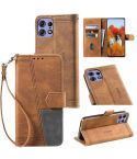 For Motorola Edge 50 Pro TTUDRCH Embossed Line Splicing Leather Phone Case(Brown)