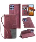 For Motorola Edge 50 Pro TTUDRCH Embossed Line Splicing Leather Phone Case(Wine Red)