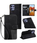 For Motorola Edge 50 Pro TTUDRCH Embossed Line Splicing Leather Phone Case(Black)