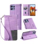 For Motorola Edge 50 Pro TTUDRCH Embossed Line Splicing Leather Phone Case(Purple)
