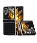 For OPPO Find N3 Flip 3 in 1 Woven Texture Transparent Frame PU Phone Case(Black)