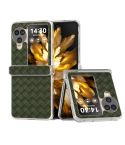 For OPPO Find N3 Flip 3 in 1 Woven Texture Transparent Frame PU Phone Case(Green)