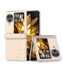 For OPPO Find N3 Flip 3 in 1 Woven Texture Transparent Frame PU Phone Case(Beige)