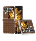 For OPPO Find N3 Flip 3 in 1 Woven Texture Transparent Frame PU Phone Case(Brown)