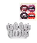 Hip Hop Braces Inlaid With Zircon, Eight Teeth Inlaid With Drill, Upper And Lower Dentures Set COS Props(Silver)