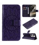 For Xiaomi Poco F6 Embossed Sunflower Pattern Flip Leather Phone Case(Purple)