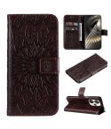 For Xiaomi Poco F6 Embossed Sunflower Pattern Flip Leather Phone Case(Brown)