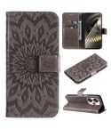 For Xiaomi Poco F6 Embossed Sunflower Pattern Flip Leather Phone Case(Grey)