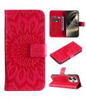For Xiaomi Poco F6 Embossed Sunflower Pattern Flip Leather Phone Case(Red)