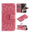 For Xiaomi Poco F6 Embossed Sunflower Pattern Flip Leather Phone Case(Pink)