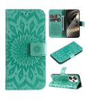 For Xiaomi Poco F6 Embossed Sunflower Pattern Flip Leather Phone Case(Green)