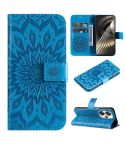 For Xiaomi Poco F6 Embossed Sunflower Pattern Flip Leather Phone Case(Blue)