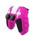 For Sony PS5 Splicing Color Silicone Gamepad Protective Case without Rocker Caps(Pink Black)