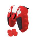 For Sony PS5 Splicing Color Silicone Gamepad Protective Case with Rocker Caps(Red Black)