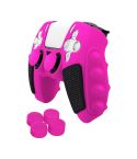 For Sony PS5 Splicing Color Silicone Gamepad Protective Case with Rocker Caps(Pink Black)