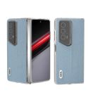 For Honor Magic V2 RSR Porsche Design ABEEL Transparent Frame Genuine Leather Mino Phone Case(Blue)