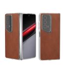 For Honor Magic V2 RSR Porsche Design ABEEL Transparent Frame Two-color Calf Texture PU Phone Case(Brown)
