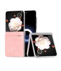 For Honor Magic V Flip Three Parts PU Leather Frosted Transparent Edge Phone Case(Pink)
