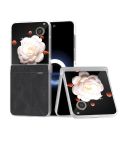 For Honor Magic V Flip Three Parts PU Leather Frosted Transparent Edge Phone Case(Black)