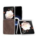 For Honor Magic V Flip Three Parts PU Leather Frosted Transparent Edge Phone Case(Coffee)