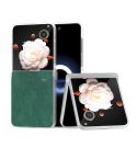 For Honor Magic V Flip Three Parts PU Leather Frosted Transparent Edge Phone Case(Green)