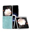 For Honor Magic V Flip Three Parts PU Leather Frosted Transparent Edge Phone Case(Light Blue)