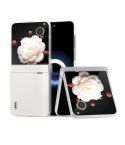 For Honor Magic V Flip Three Parts Genuine Leather Elegant Frosted Transparent Edge Phone Case(White)