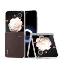 For Honor Magic V Flip Three Parts Genuine Leather Elegant Frosted Transparent Edge Phone Case(Coffee)