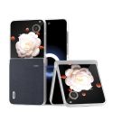 For Honor Magic V Flip Three Parts Genuine Leather Elegant Frosted Transparent Edge Phone Case(Blue)