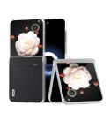 For Honor Magic V Flip Three Parts Genuine Leather Elegant Frosted Transparent Edge Phone Case(Black)