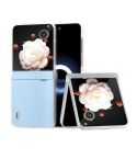 For Honor Magic V Flip Three Parts Genuine Leather Elegant Frosted Transparent Edge Phone Case(Sky Blue)
