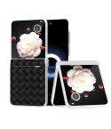 For Honor Magic V Flip Three Parts Frosted Translucent Frame Woven Texture PU Phone Case(Black)