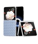 For Honor Magic V Flip Three Parts Frosted Translucent Frame Woven Texture PU Phone Case(Light Blue)