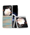 For Honor Magic V Flip Three Parts Frosted Translucent Frame Color Lattice Texture PU Phone Case(Blue)