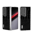 For Honor Magic V2 RSR Porsche Design ABEEL Transparent Frame Genuine Leather Crocodile Pattern Phone Case(Black)