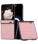For Honor Magic V Flip Three Parts Black Frame Woven Texture PU Phone Case(Pink)