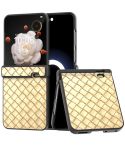 For Honor Magic V Flip Three Parts Black Frame Woven Texture PU Phone Case(Gold)