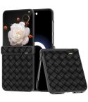 For Honor Magic V Flip Three Parts Black Frame Woven Texture PU Phone Case(Black)