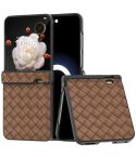For Honor Magic V Flip Three Parts Black Frame Woven Texture PU Phone Case(Brown)
