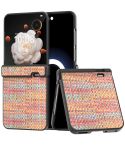For Honor Magic V Flip Three Parts Black Frame Color Lattice Texture PU Phone Case(Tangerine)