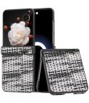 For Honor Magic V Flip Three Parts Black Frame Color Lattice Texture PU Phone Case(Black)