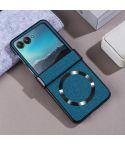 For Motorola Razr 50 Three-stage Folding Magsafe Cloth Texture Phone Case(Dark Green)