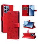 For Realme C63 / C61 Global Cat and Bee Embossed Flip Leather Phone Case(Red)