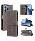 For Realme C63 / C61 Global Cat and Bee Embossed Flip Leather Phone Case(Grey)